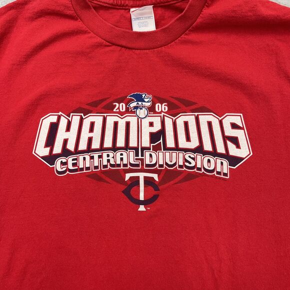 Minnesota Twins 2006 Division Champions Mens XL Anvil Red Tag Y2K Graphic LS MLB - Picture 3 of 8